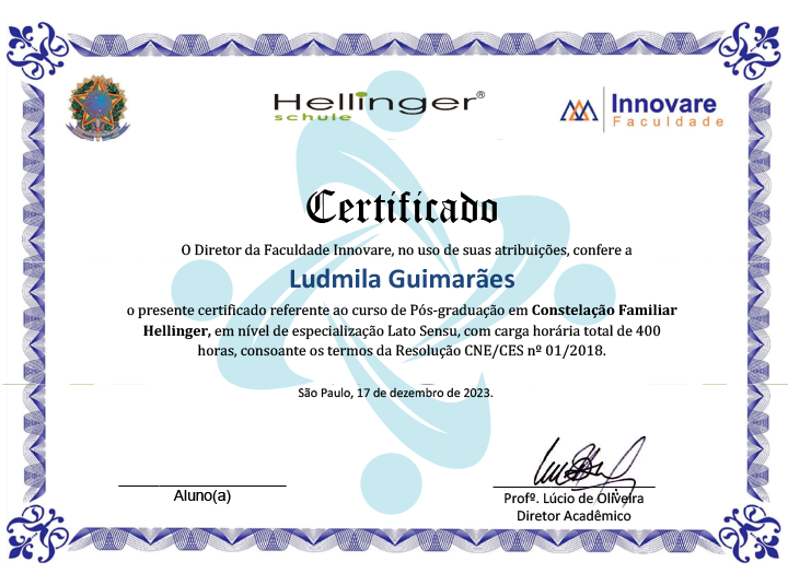Certificado Hellinger Innovare — Ludmila Guimarães